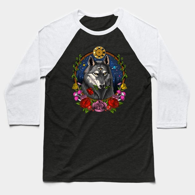 Psychedelic Wolf Baseball T-Shirt by underheaven